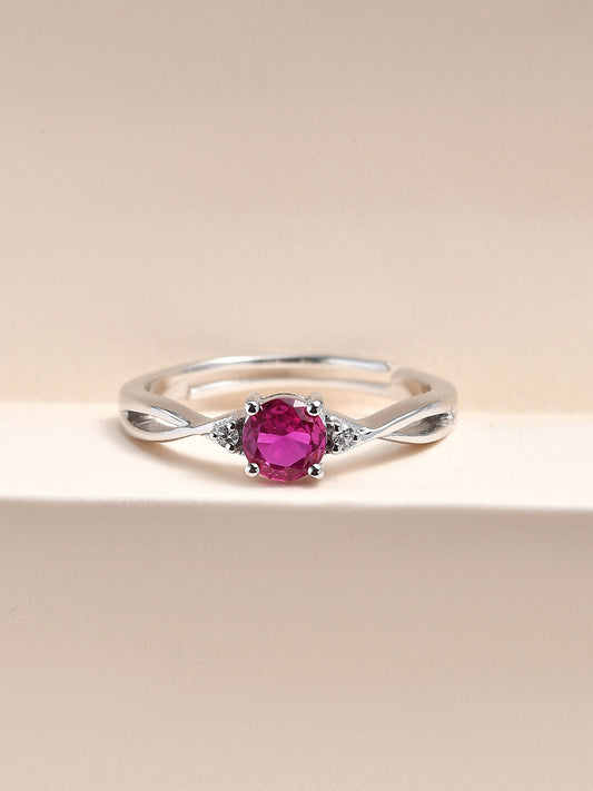 Red Ruby Criss Cross Solitaire Adjustable Ring In Pure 925 Silver