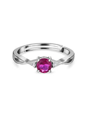Red Ruby Criss Cross Solitaire Adjustable Ring In Pure 925 Silver-2