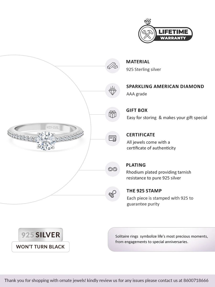 Ornate Jewels 1 Carat Simple Solitaire Silver Ring For Women-7