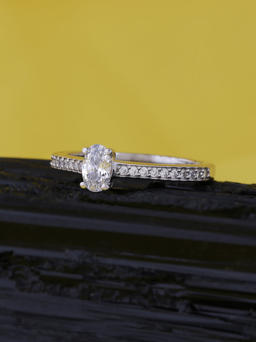 Ornate Jewels 1.02 Carat Solitaire Ring In Silver