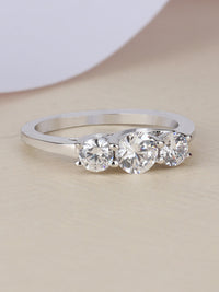 Three Stone American Diamond Pure Silver Ring For Women