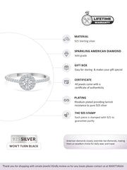 Ornate Diamond Look Halo 925 Silver Ring For Women