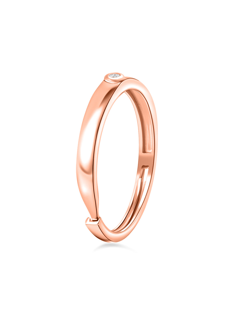 Rose Gold Solitaire Adjustable Silver Ring