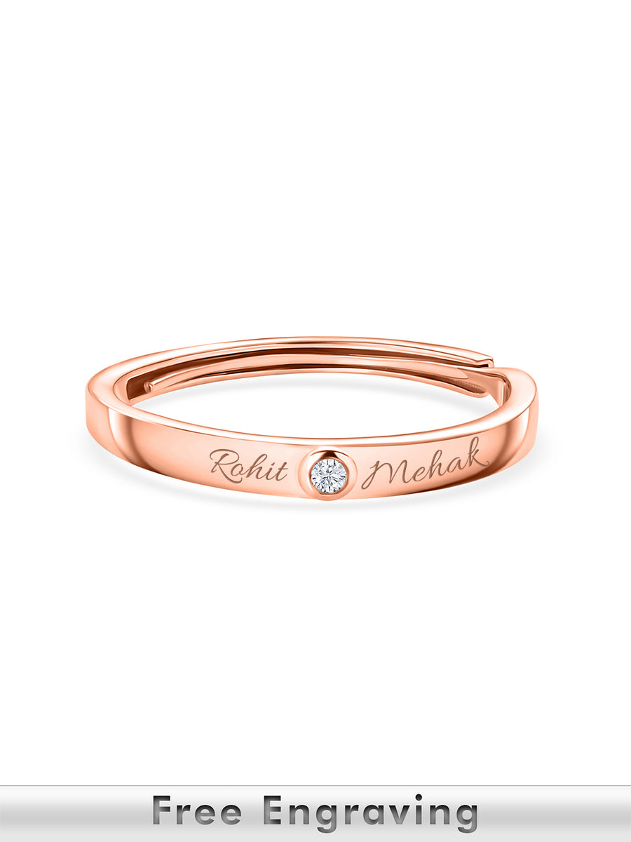 Rose Gold Solitaire Adjustable Silver Ring