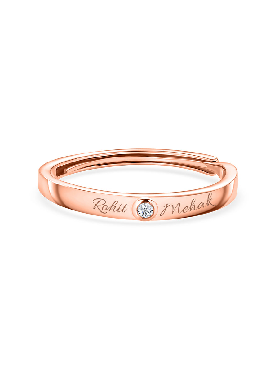 Rose Gold Solitaire Adjustable Silver Ring