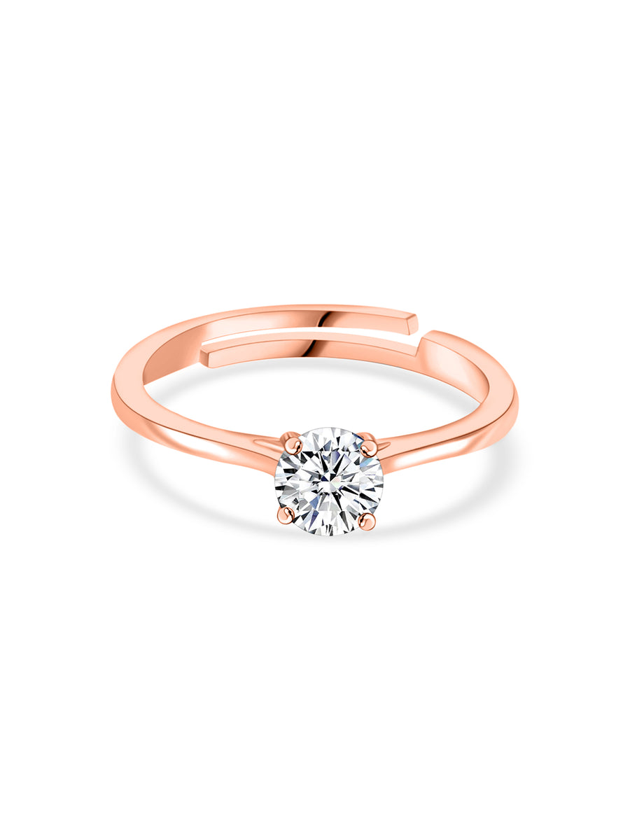 1 Carat Single Solitaire Adjustable Rose Gold Ring For Women