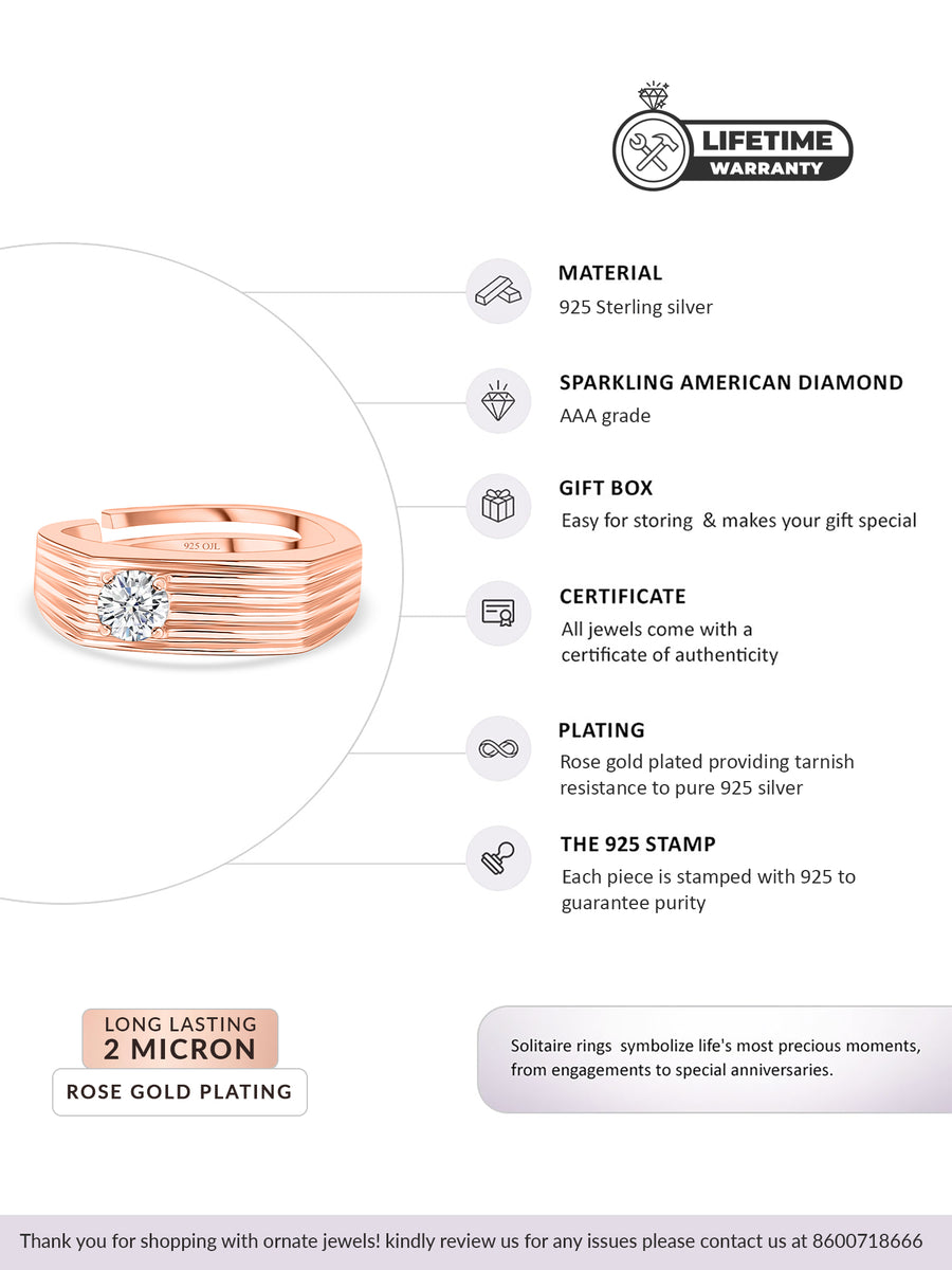 1 Carat Solitaire Rose Gold Ring For Men-6