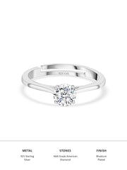 1 Carat Classic Solitaire Adjustable Engagement Silver Ring For Women-3