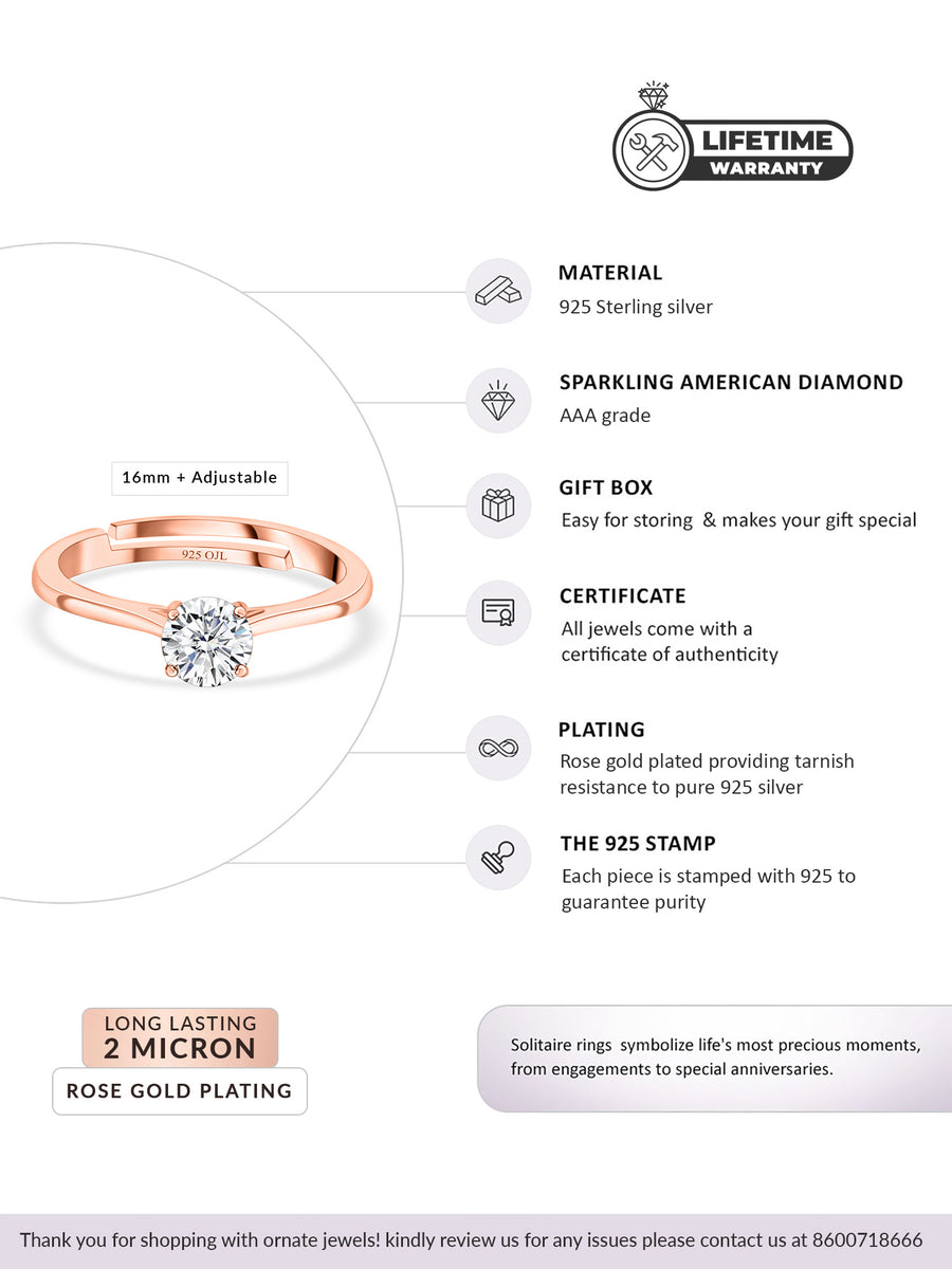 1 Carat Rose Gold Solitaire Adjustable Ring For Women-5