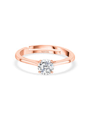 Rose Gold Plated 1 Carat Solitaire Adjustable Silver Ring For Women