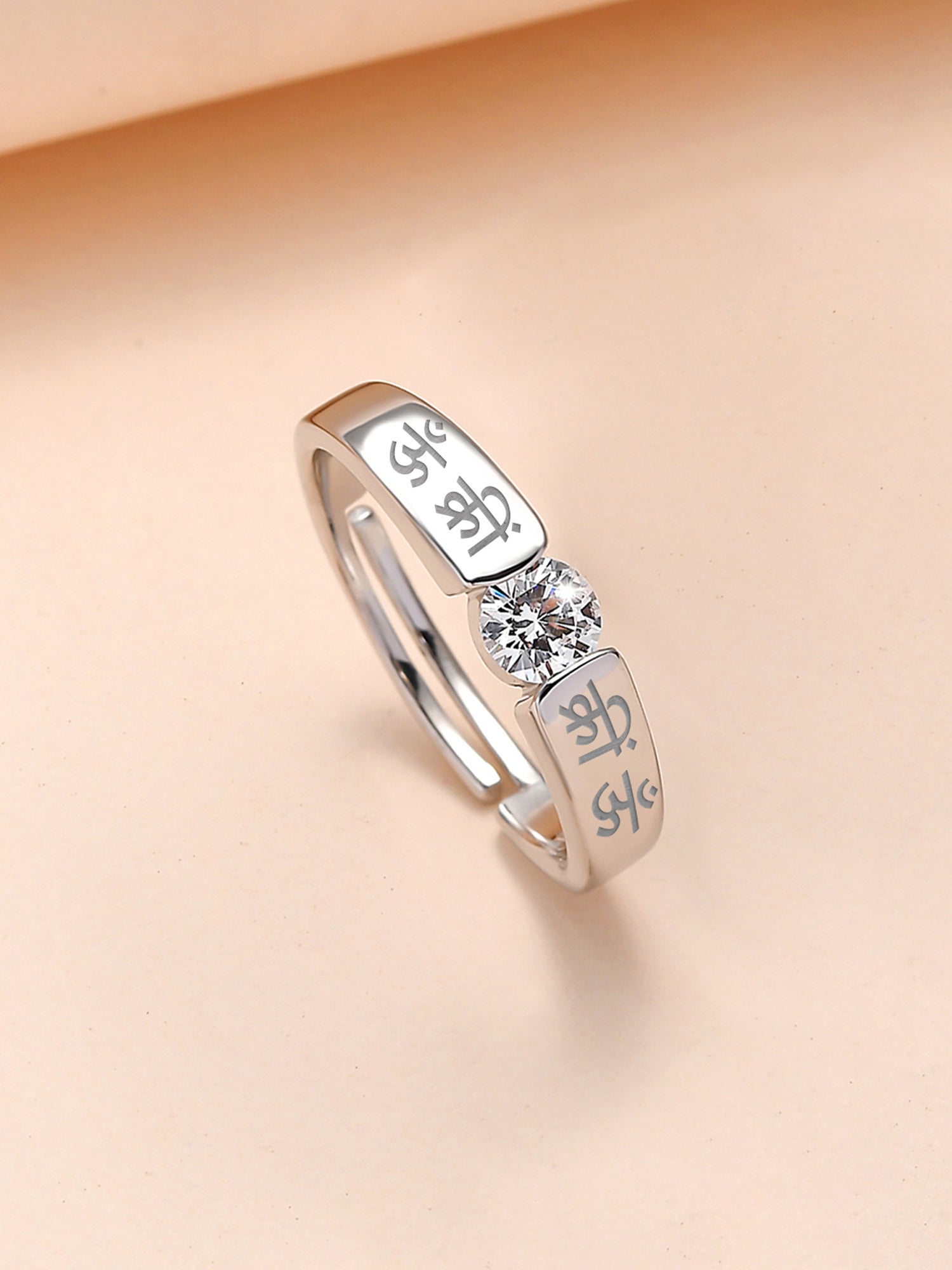 1 Carat Silver Solitaire Adjustable Ring for Men