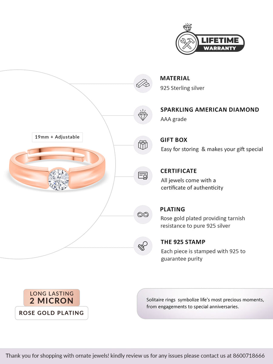 1 Carat American Diamond Solitaire Adjustable Ring For Men in Rose Gold Silver-3