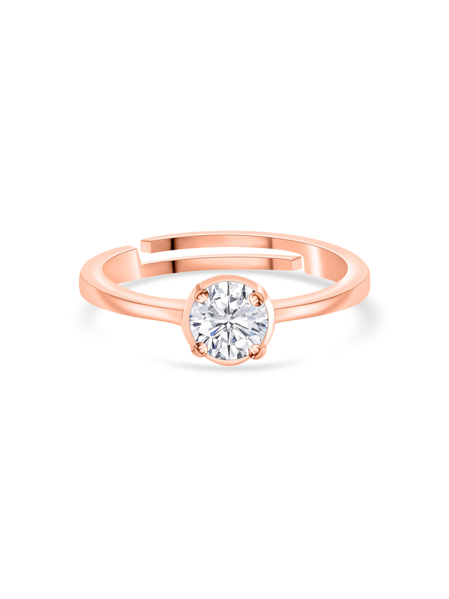1 Carat Diamond Look Rose Gold Adjustable Solitaire Ring in Silver