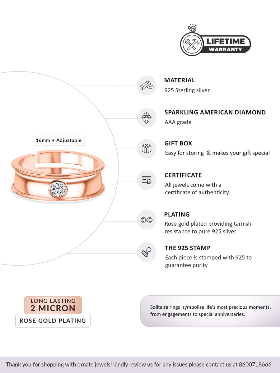 Solitaire Adjustable Rose Gold Band Ring-4