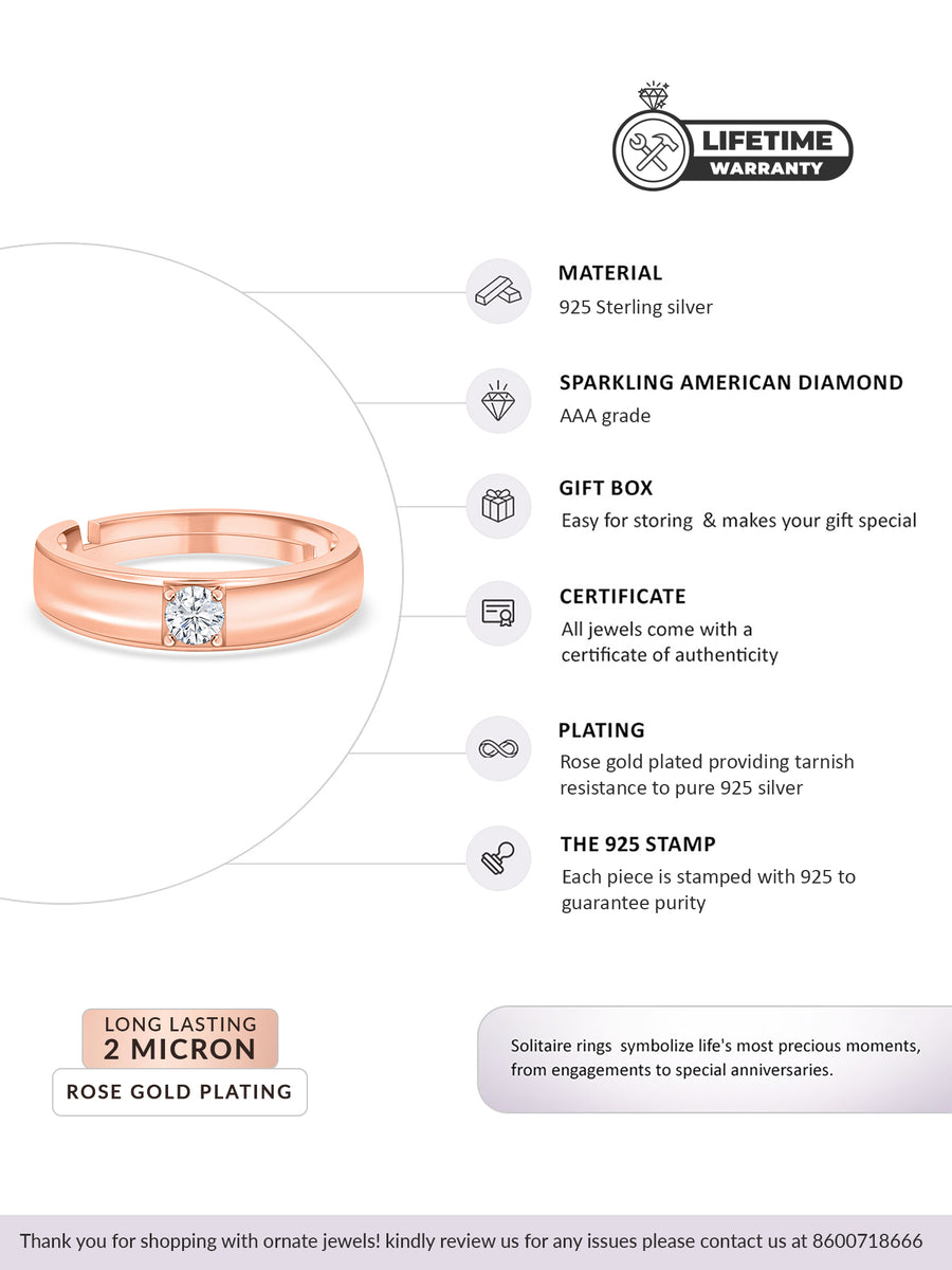 0.5 Carat 925 Pure Adjustable Rose Gold Ring For Him-6