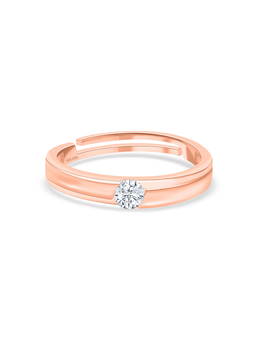 0.5 Carat Rose Gold Plated Adjustable Silver Ring For Him