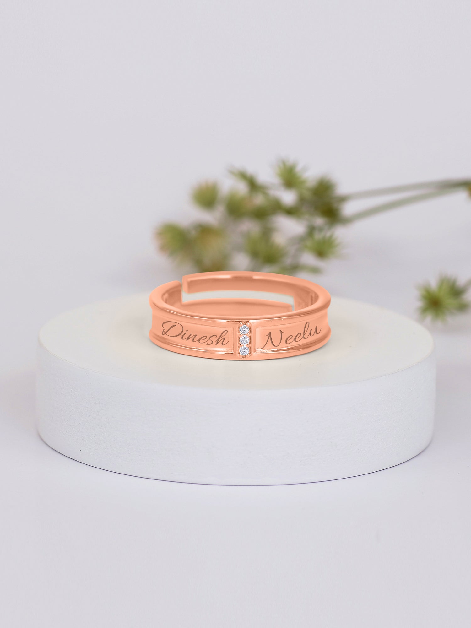 Rose Gold Adjustable Silver Band Ring For Men