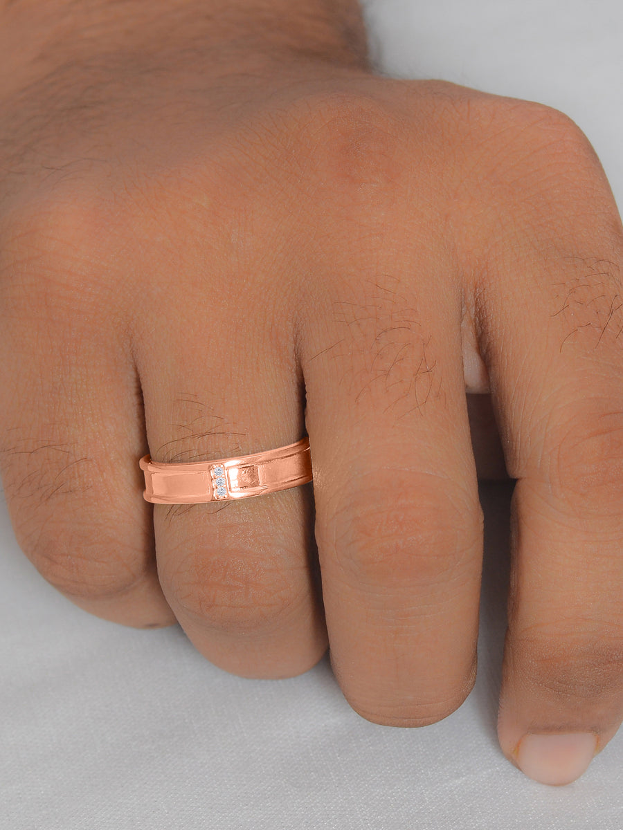 Rose Gold Adjustable Silver Band Ring For Men-2