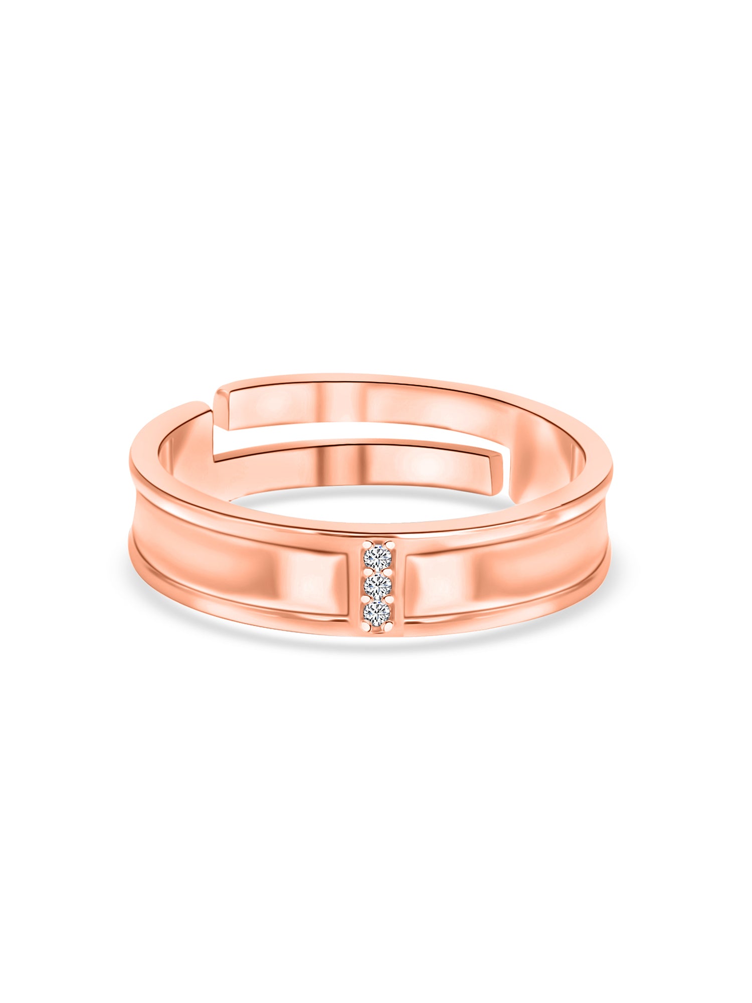 Rose Gold Adjustable Silver Band Ring For Men