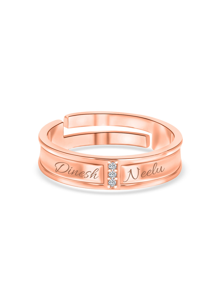 Rose Gold Adjustable Silver Band Ring For Men