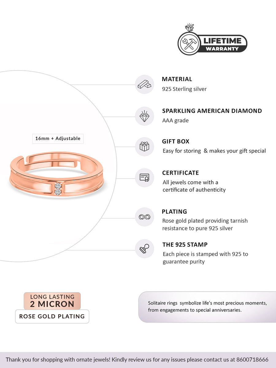 Double Solitaire Adjustable Rose Gold Ring For Women-4