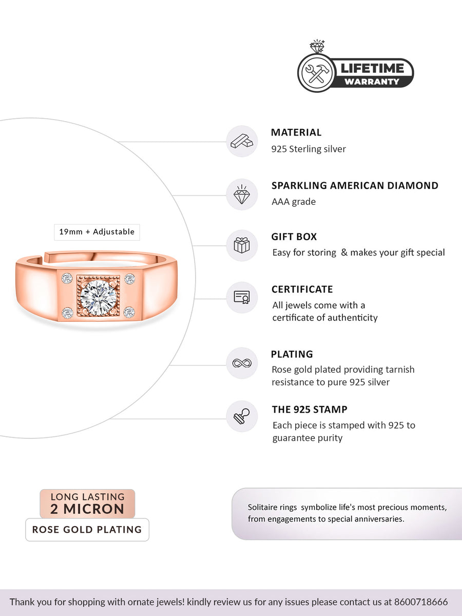 1 Carat Sunshine Adjustable Solitaire Rose Gold Ring For Men-4