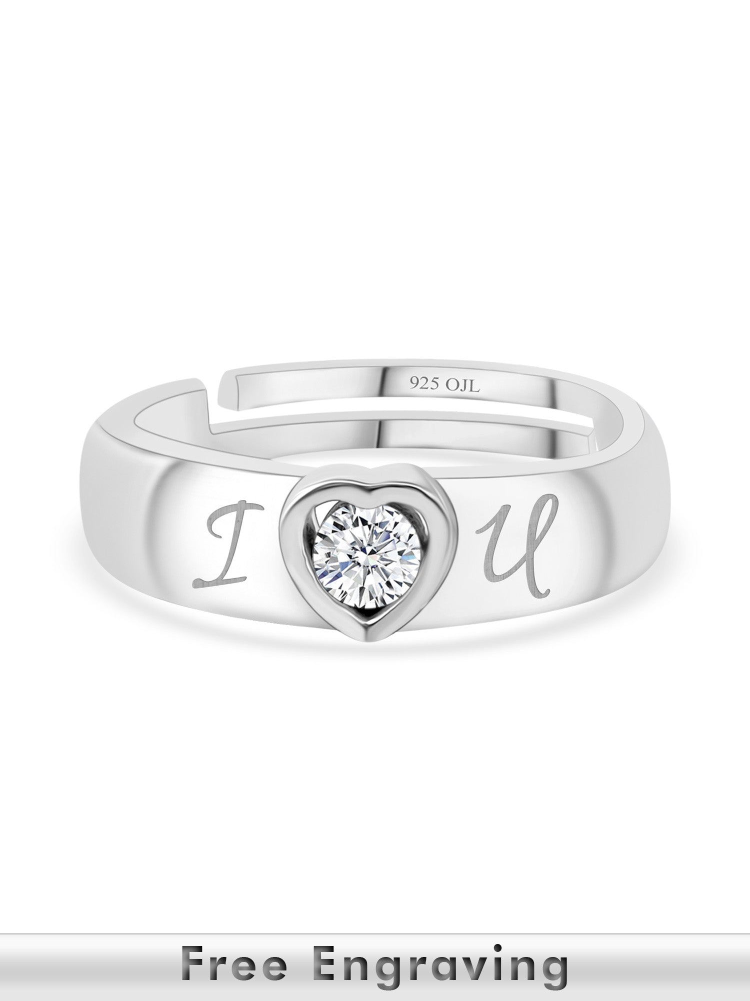 0.5 Carat Heart Adjustable Silver Band Ring For Men-5