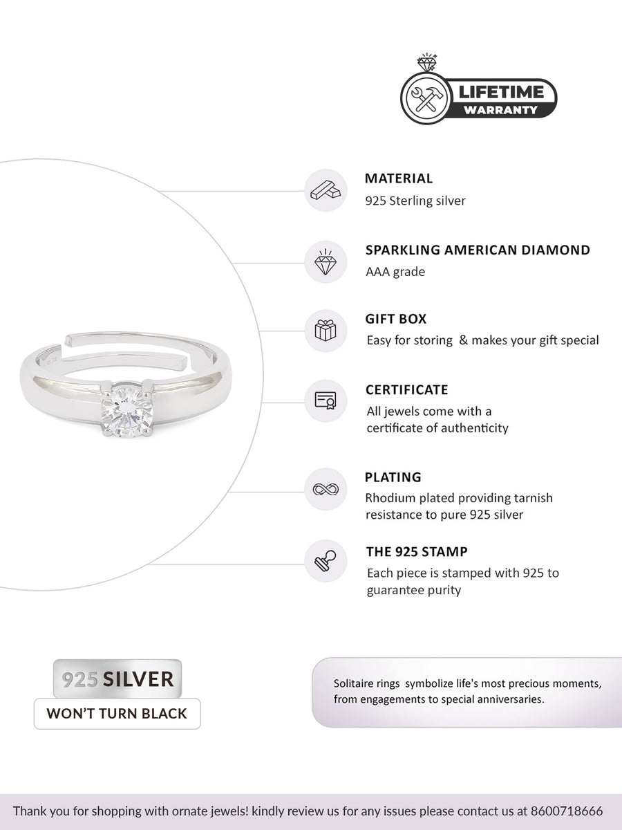 1.2 Carat Single Solitaire Adjustable Silver Band Ring For Men-5