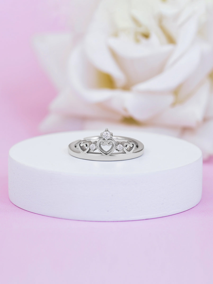 Crown Tiara Adjustable Silver Ring for Women | Solitaire Rings | American Diamond Rings