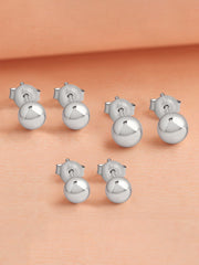 SET OF 3 PAIR BALL SILVER  STUD EARRINGS 4MM 5MM 6MM-1