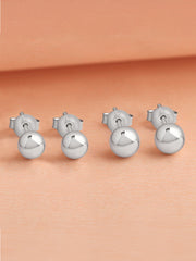 Set Of 2 Pair Ball Silver Stud Earrings 5Mm 6Mm