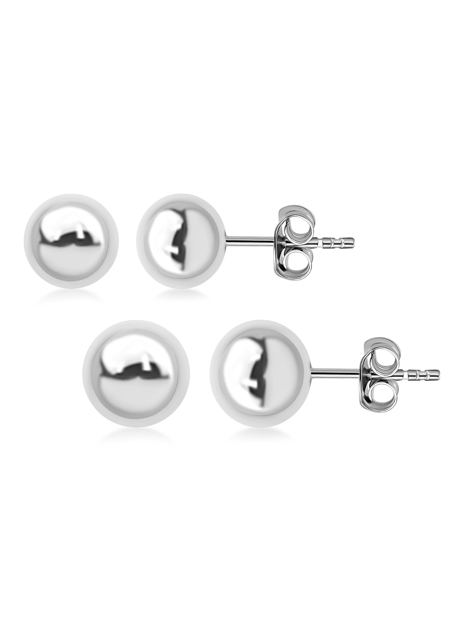 Set Of 2 Pair Ball Silver Stud Earrings 4Mm 5Mm-2