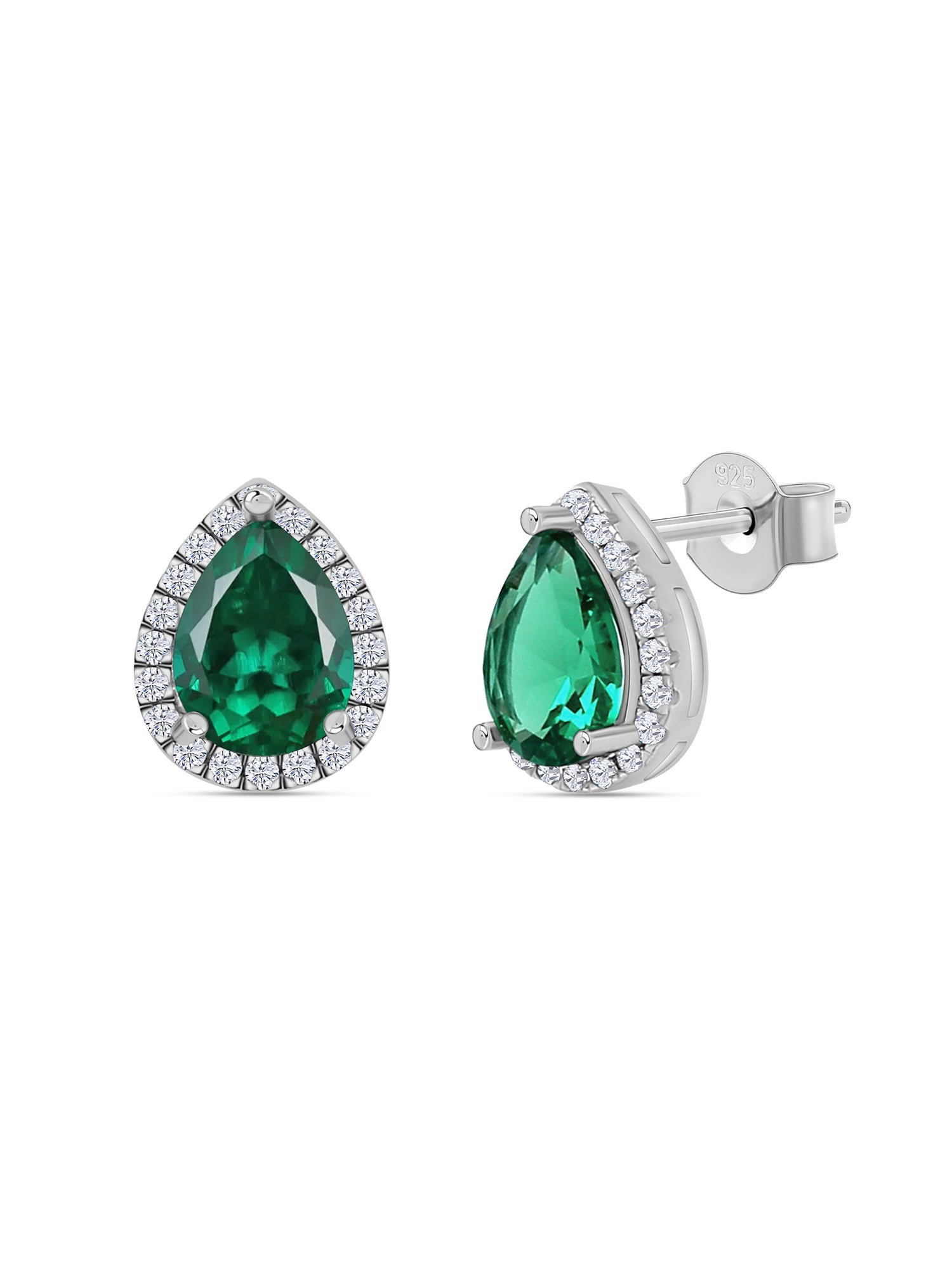 925 Sterling Silver Green Emerald Big Stud Earrings For Her-1