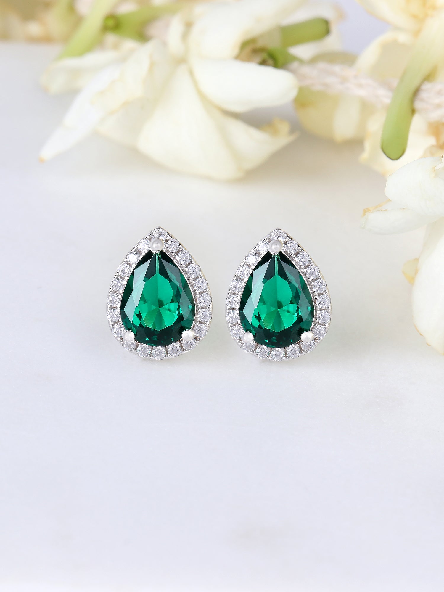 925 STERLING SILVER GREEN EMERALD BIG STUD EARRINGS FOR HER-8