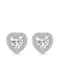 925 Silver American Diamond Heart Shaped Stud Earrings