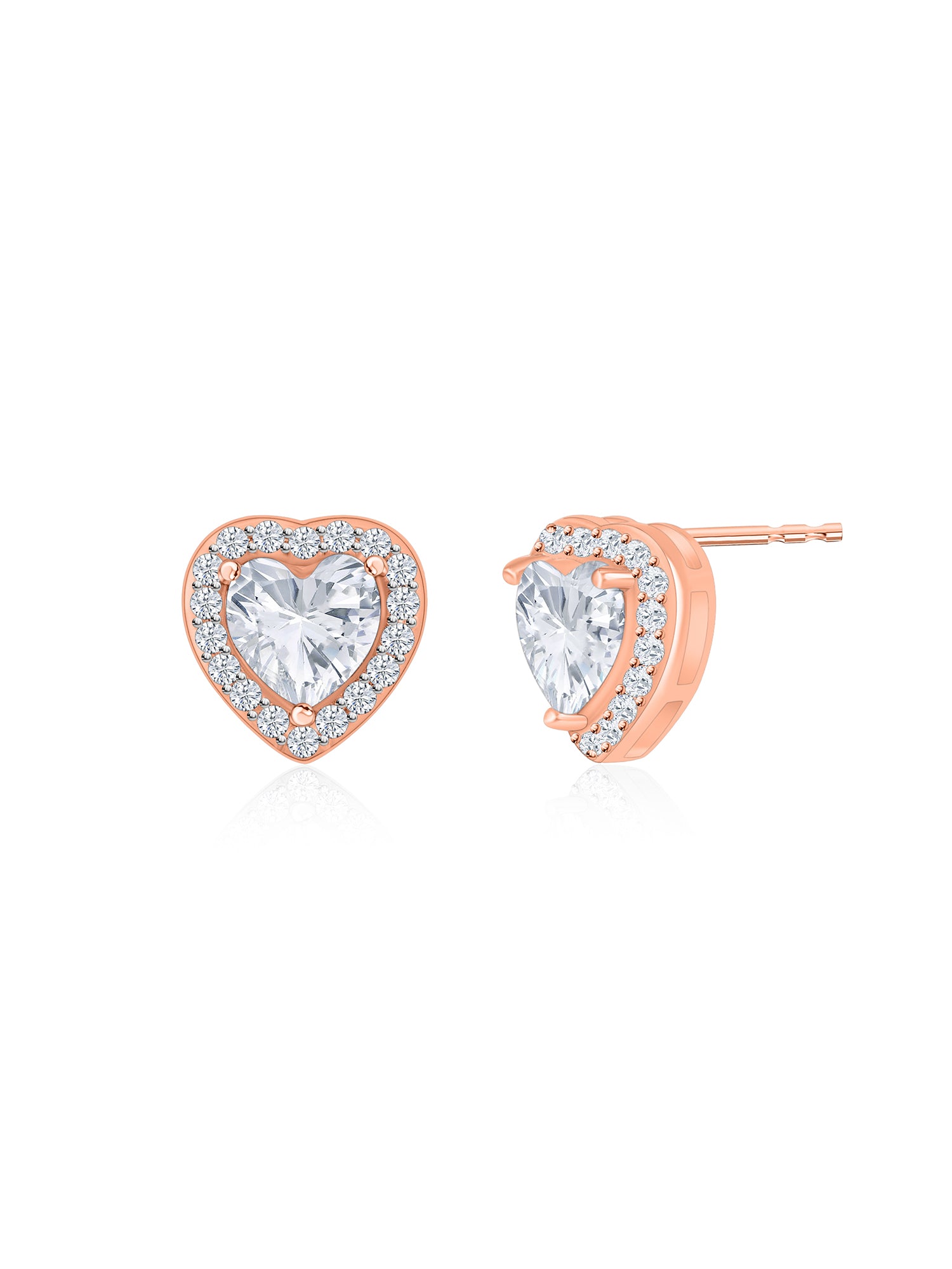 Rose Gold Plated 0.75 Carat American Diamond Heart Shaped Stud Earrings