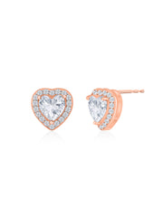 Rose Gold Plated 0.75 Carat American Diamond Heart Shaped Stud Earrings