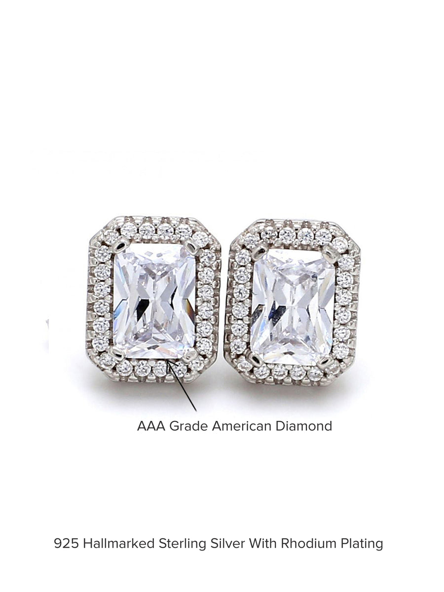 1 Carat American Diamond 925 Silver Halo Stud Earrings-4