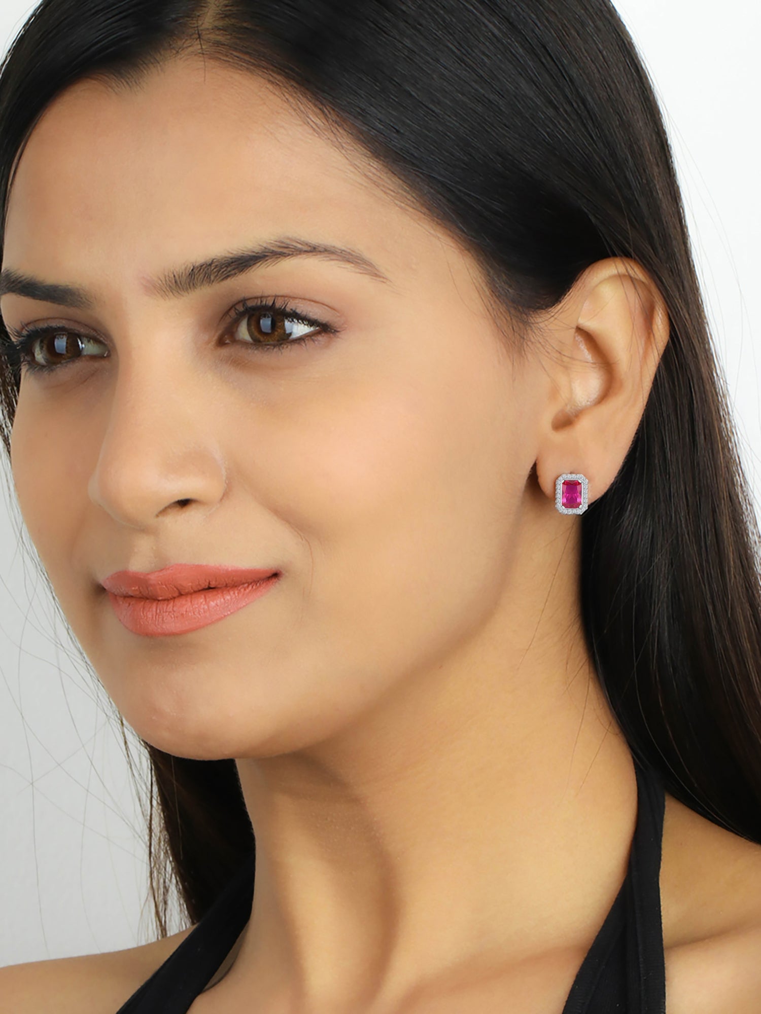 925 SILVER RUBY HALO STUD EARRINGS FOR HER