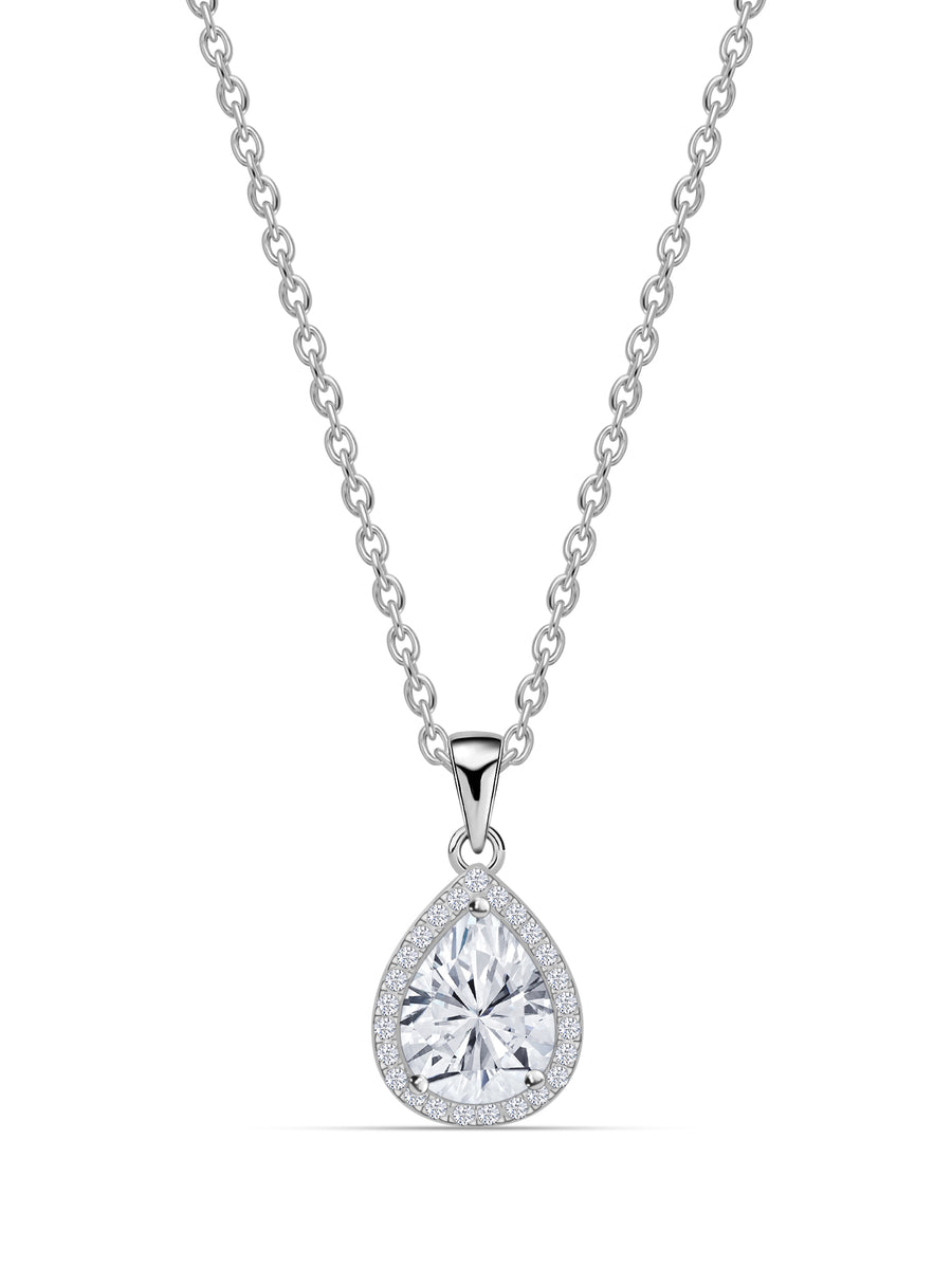 925 Silver 1.5 Carat American Diamond Pendant In Pear Shape Solitaire