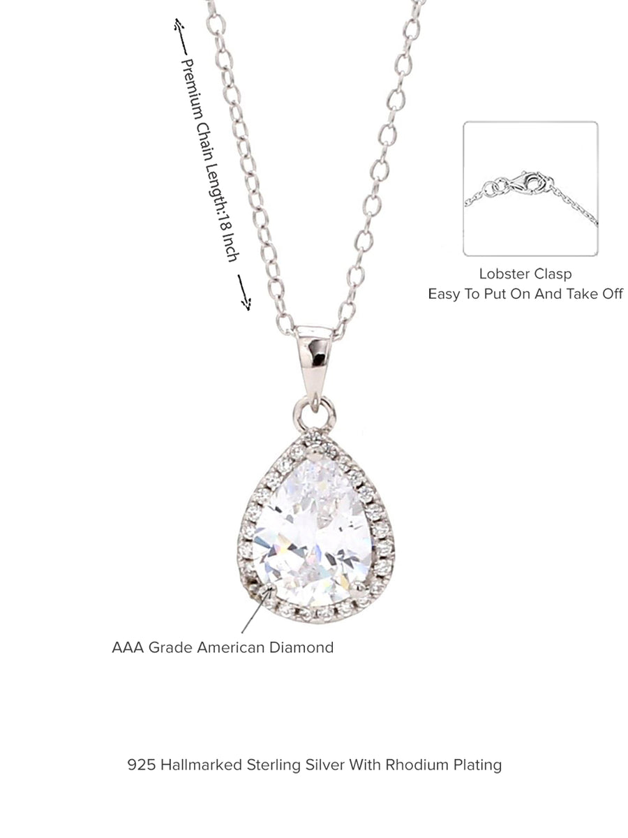 925 Silver 1.5 Carat American Diamond Pendant In Pear Shape Solitaire