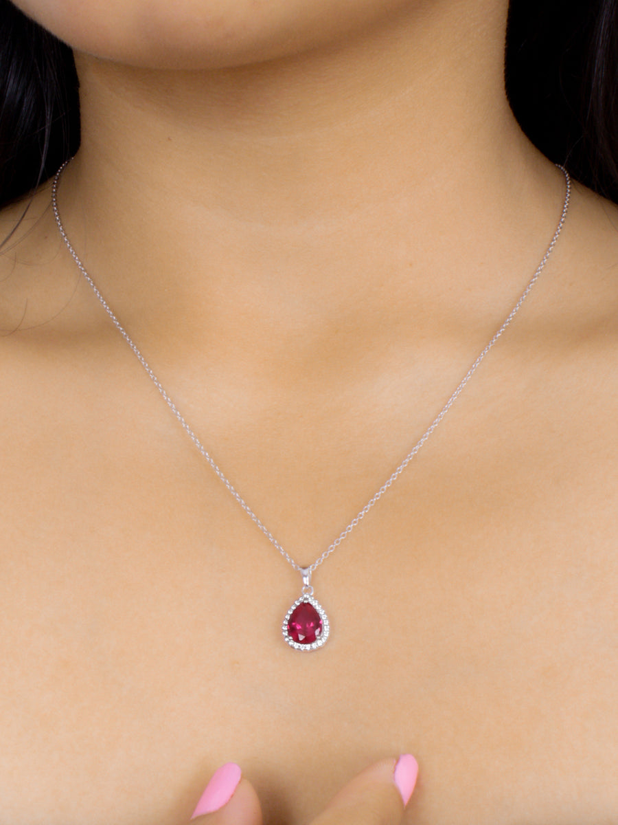 925 Silver Red Ruby Locket In Pear Shape