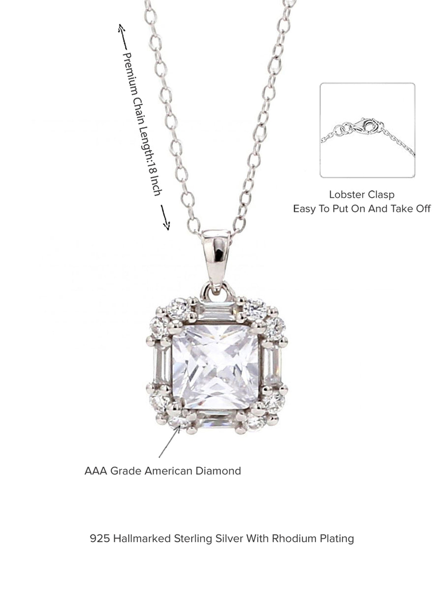 Princess Cut 1.5 Carat American Diamond Pendant With 925 Silver Chain