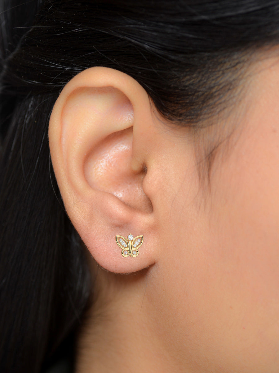 Butterfly Diamond Earring Studs In Yellow Gold-1