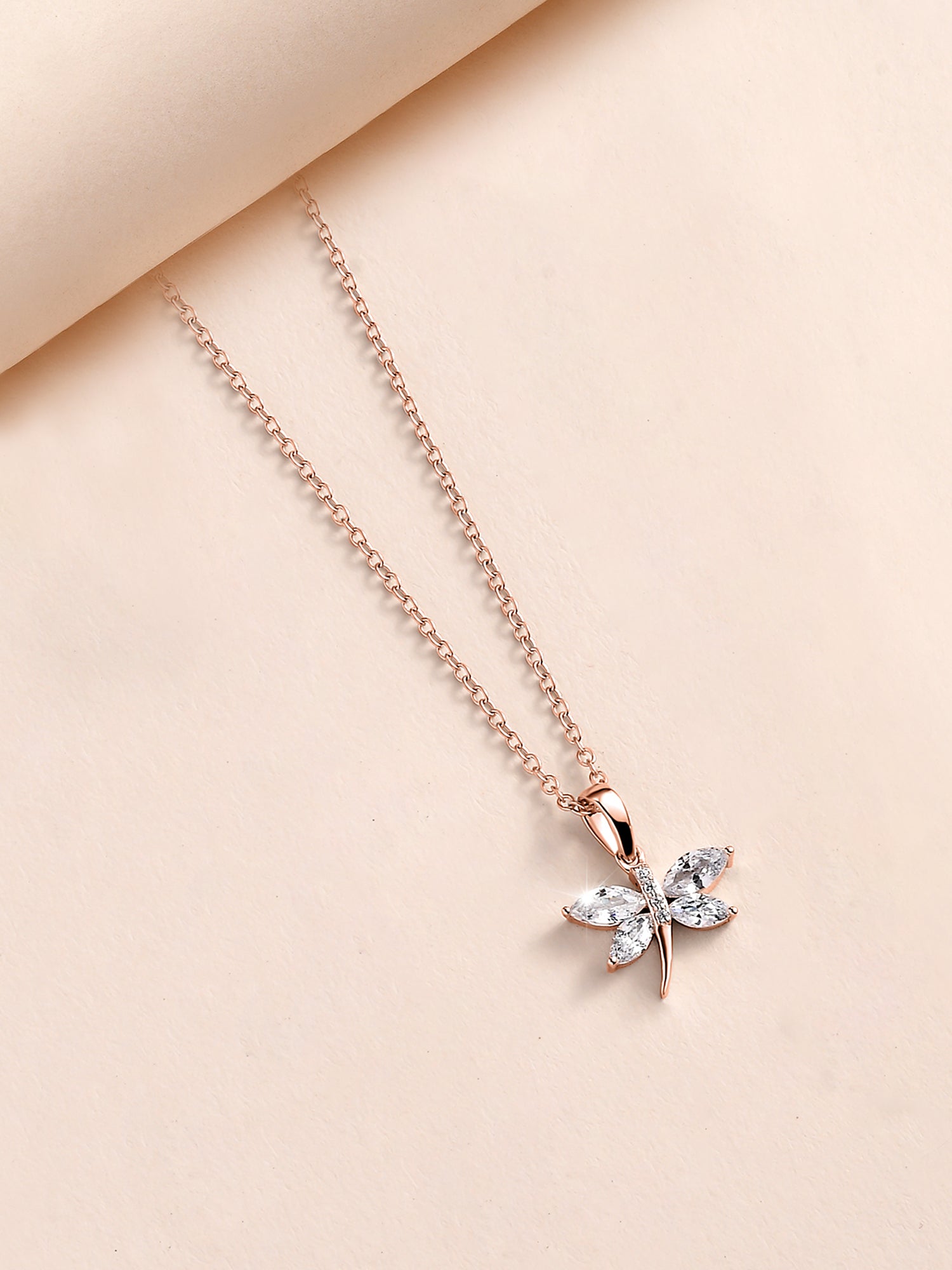 Rose Gold American Diamond Butterfly Necklace In 925 Silver