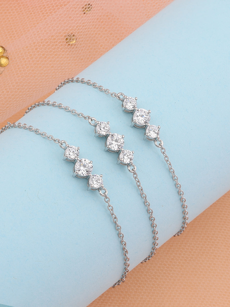 Set of 3 American Diamond Silver Bracelet For Women