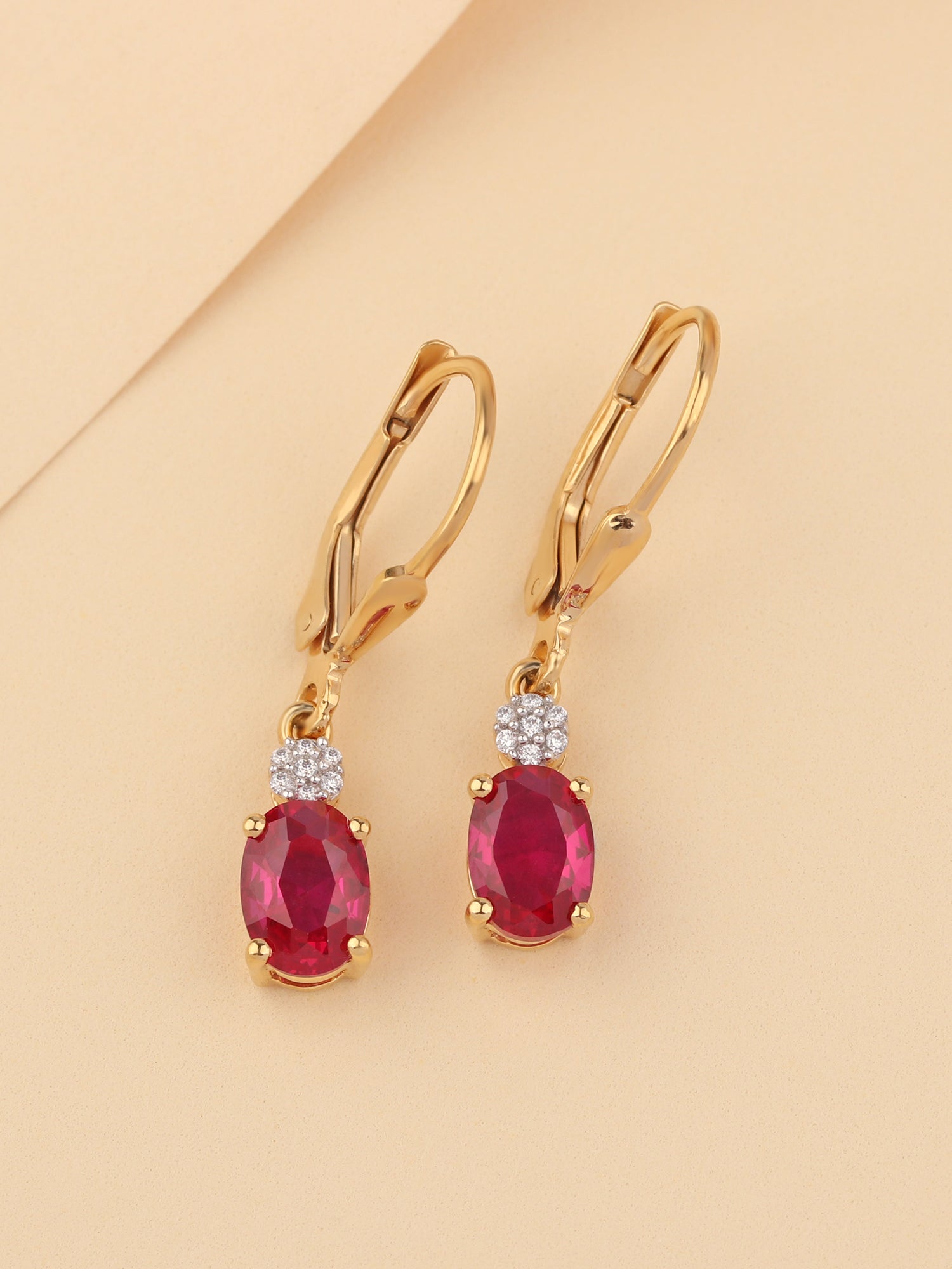 Red Ruby Classic Teardrop Earrings with Lever Back-1