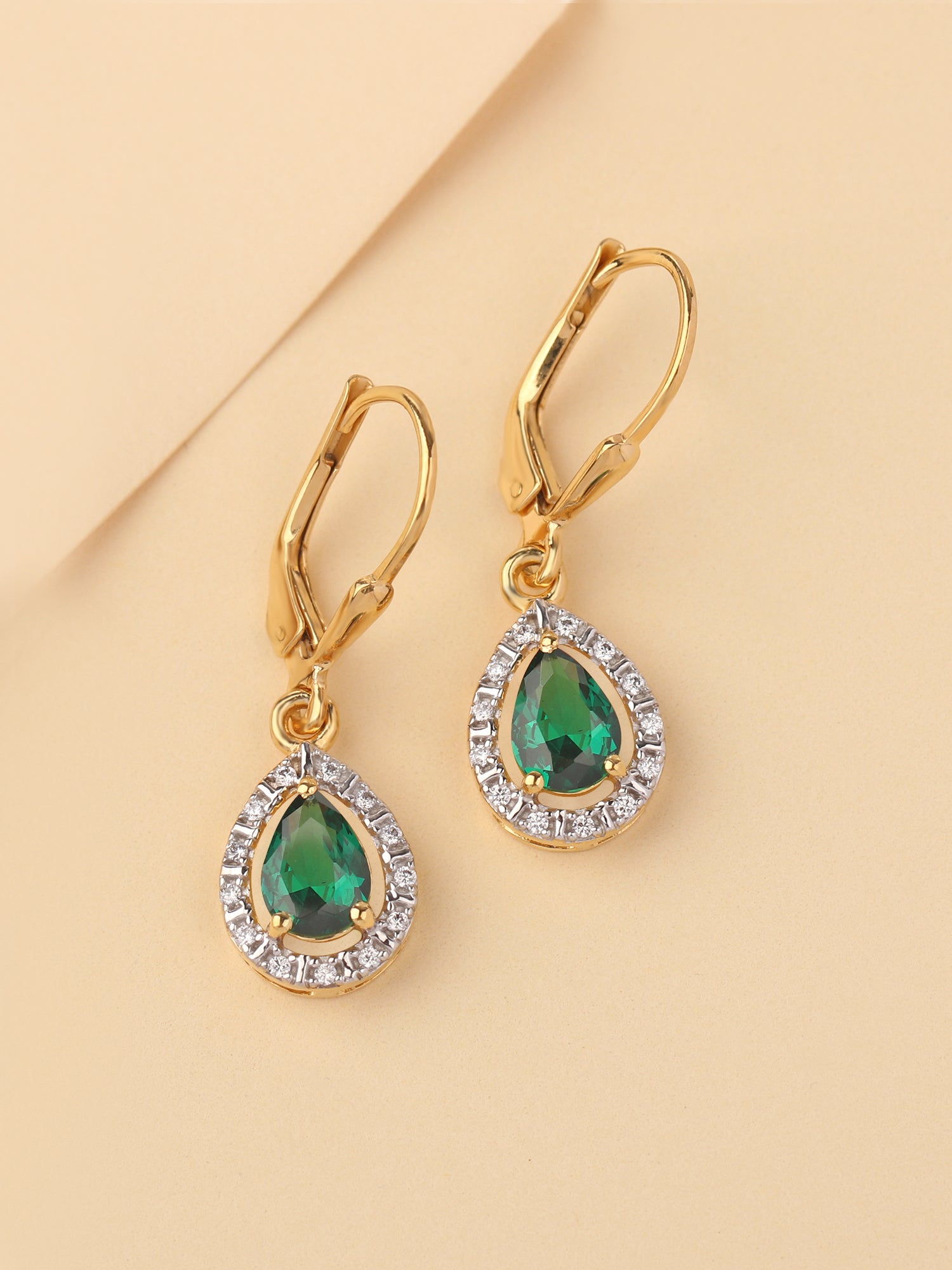 Green Emerald Dangle Earrings with Lever Back-1