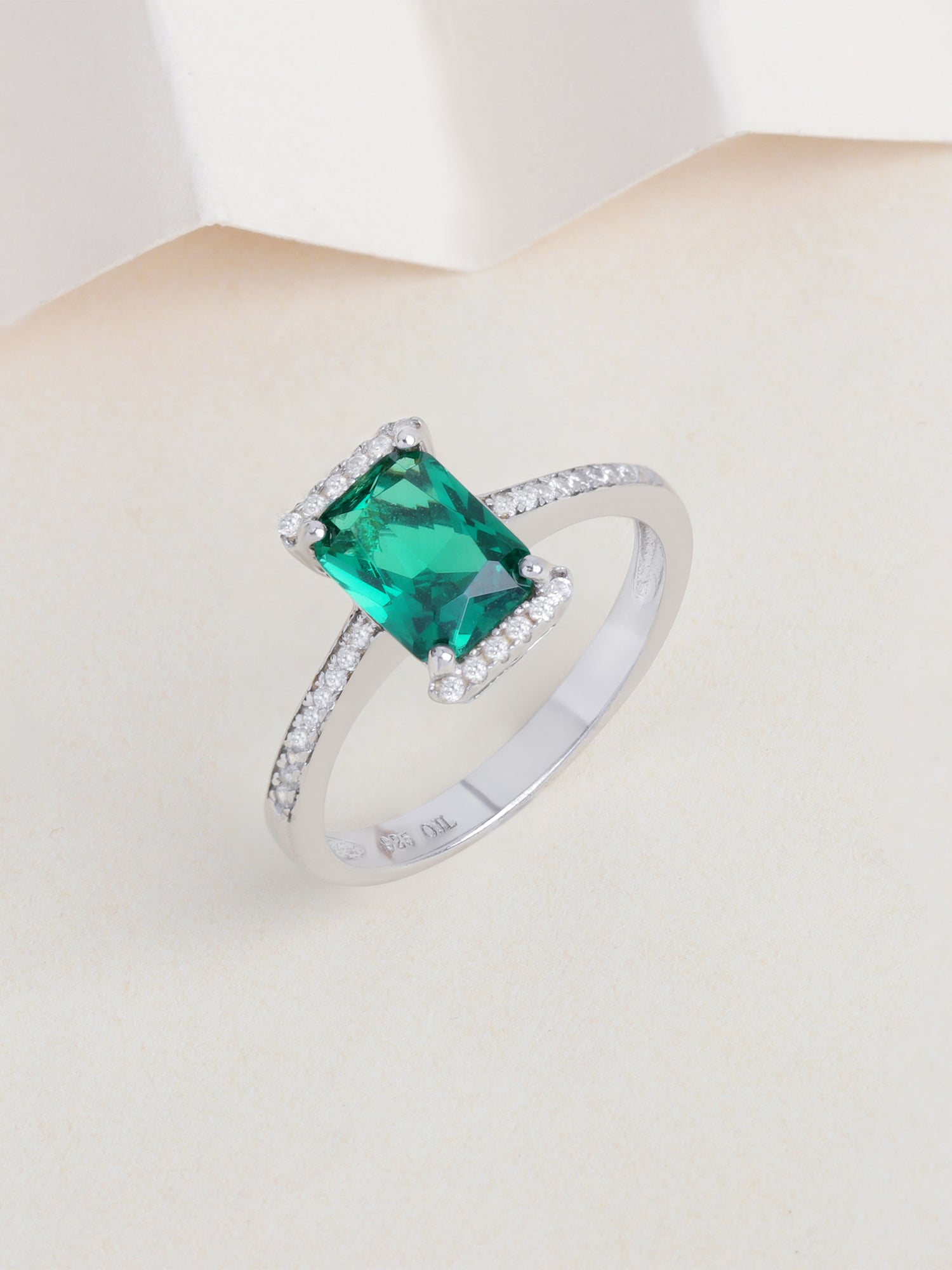 1.25 Carat Green Emerald Octagon Ring in Silver