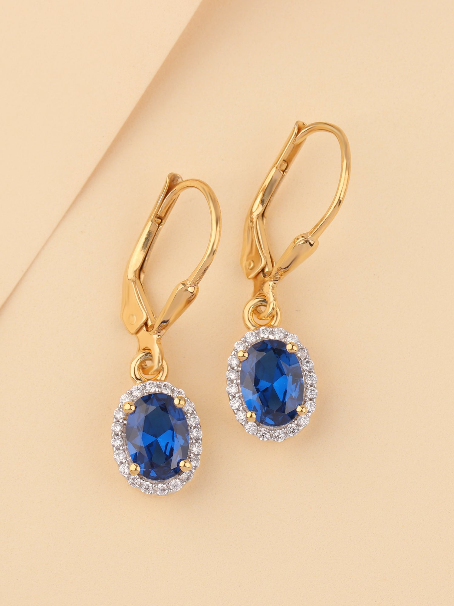 Blue Sapphire Dangle Earrings with Lever Back-1